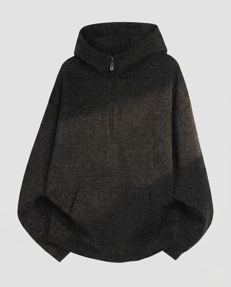 Damen übergroßer strukturierter Kapuzenpullover mit halbem Reißverschluss & Kängurutasche Nord Taschen