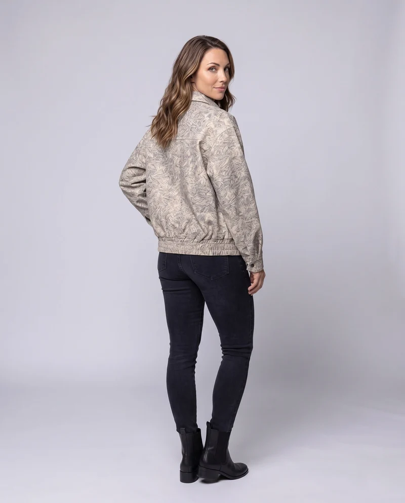Damen Oversize Strukturierte Bomberjacke mit Stehkragen, Brustreißverschlüssen & Elastischem Saum Nord Taschen