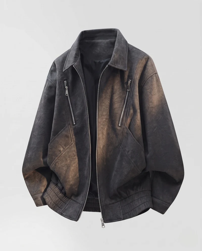 Damen Oversize Strukturierte Bomberjacke mit Stehkragen, Brustreißverschlüssen & Elastischem Saum Nord Taschen