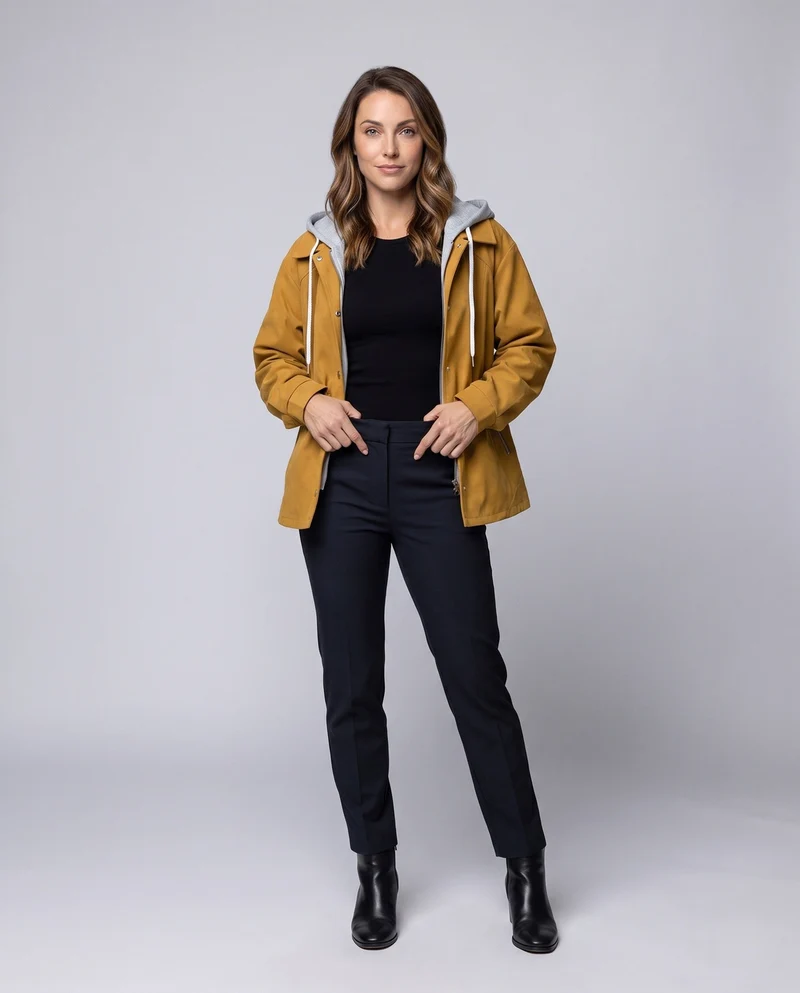 Damen Oversize Übergangsjacke mit Kapuze, Kontrastfutter & Reißverschlusstaschen Nord Taschen