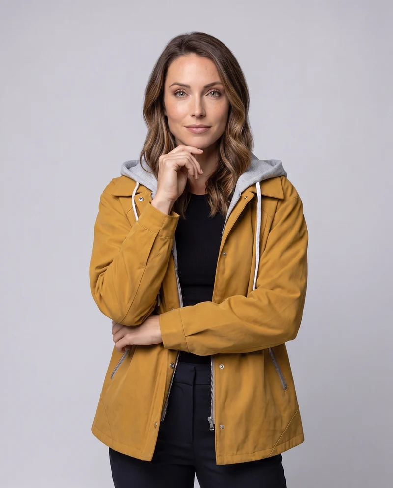 Damen Oversize Übergangsjacke mit Kapuze, Kontrastfutter & Reißverschlusstaschen Nord Taschen