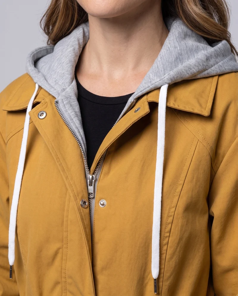 Damen Oversize Übergangsjacke mit Kapuze, Kontrastfutter & Reißverschlusstaschen Nord Taschen