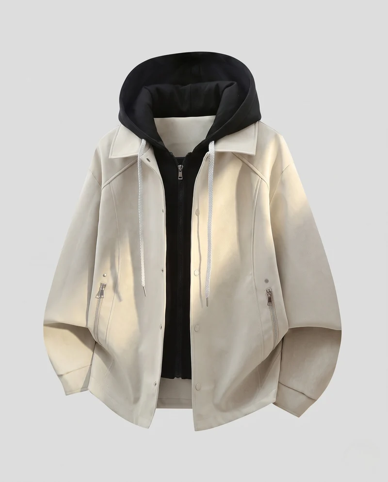 Damen Oversize Übergangsjacke mit Kapuze, Kontrastfutter & Reißverschlusstaschen Nord Taschen