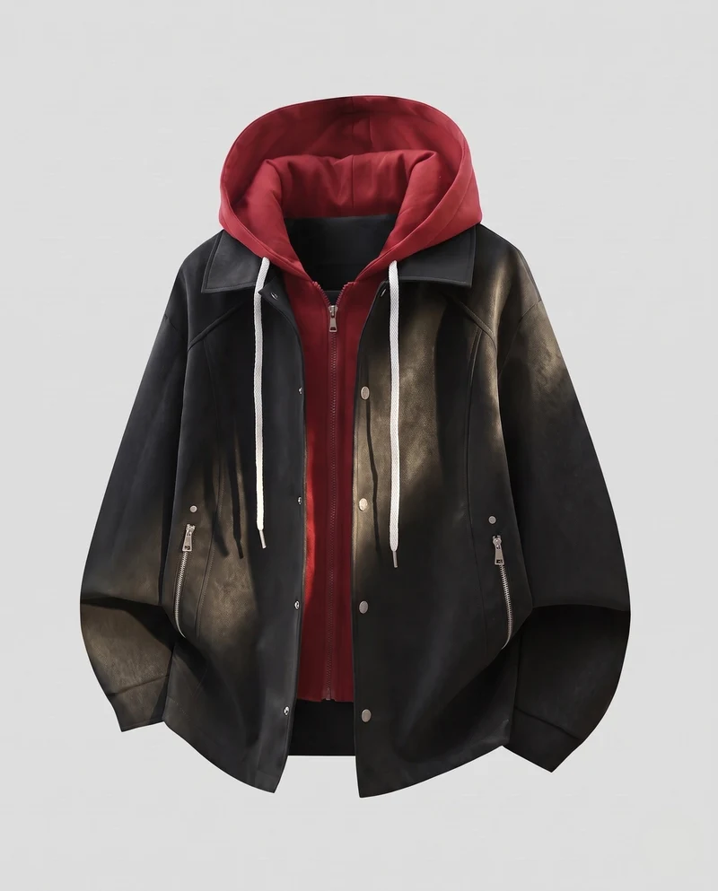 Damen Oversize Übergangsjacke mit Kapuze, Kontrastfutter & Reißverschlusstaschen Nord Taschen