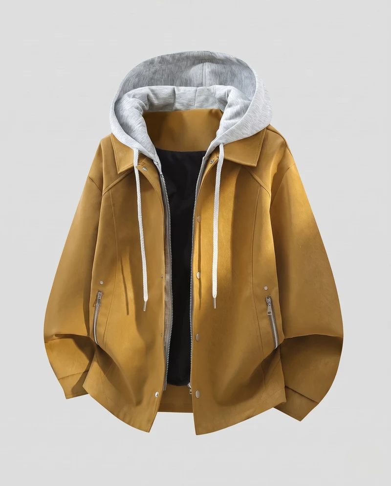 Damen Oversize Übergangsjacke mit Kapuze, Kontrastfutter & Reißverschlusstaschen Nord Taschen