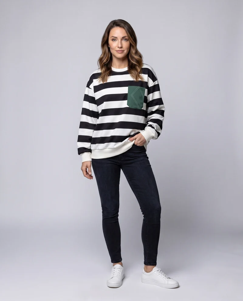 Damen Oversize Sweatshirt mit Ballonärmeln und abgerundetem Saum Nord Taschen