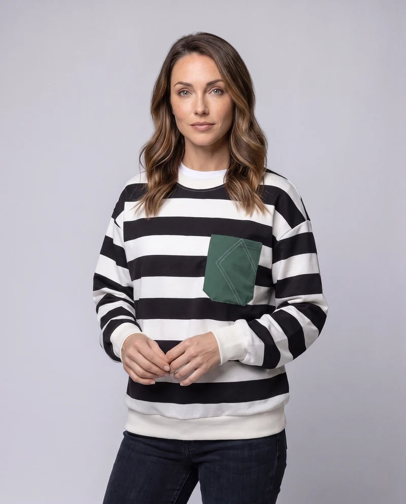 Damen Oversize Sweatshirt mit Ballonärmeln und abgerundetem Saum Nord Taschen