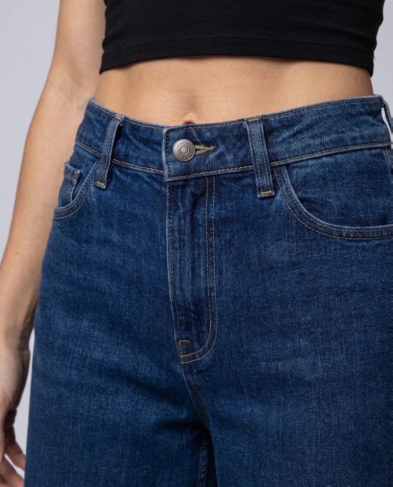 Damen Palazzo-Hosen-Jeans mit weitem Bein, hoher Taille und dekorativen Nähten Nord Taschen