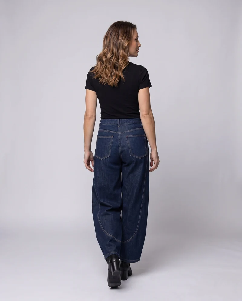 Damen Palazzo-Hosen-Jeans mit weitem Bein, hoher Taille und dekorativen Nähten Nord Taschen