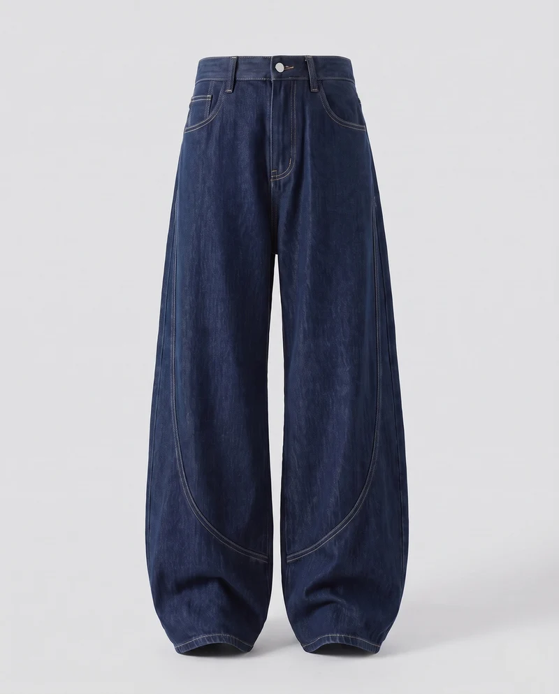 Damen Palazzo-Hosen-Jeans mit weitem Bein, hoher Taille und dekorativen Nähten Nord Taschen