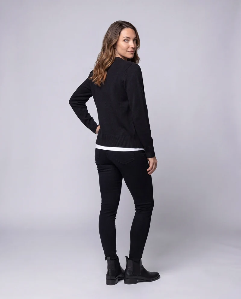 Damen Rundhals Feinstrick-Cardigan mit Knopfleiste und gerippten Bündchen Nord Taschen