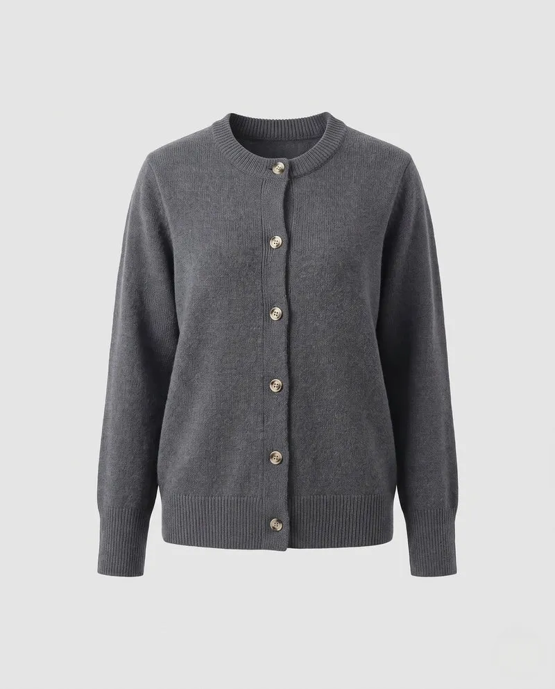 Damen Rundhals Feinstrick-Cardigan mit Knopfleiste und gerippten Bündchen Nord Taschen