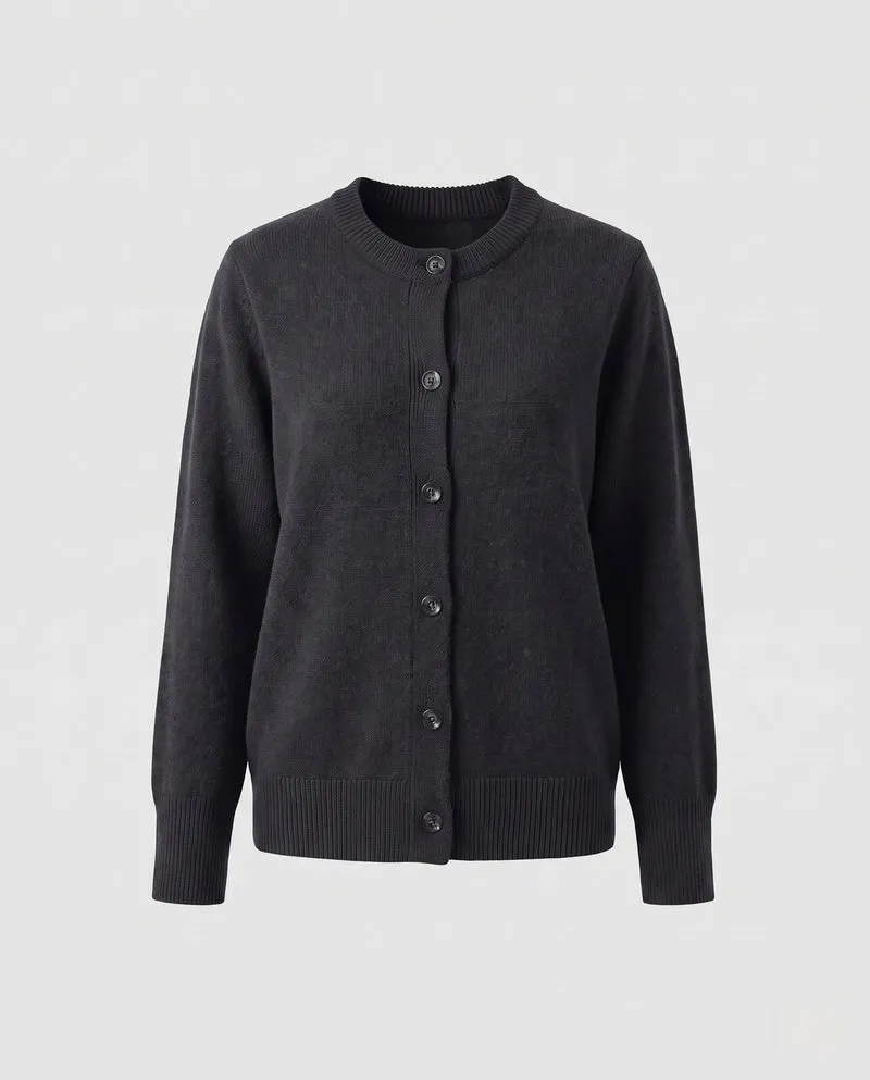 Damen Rundhals Feinstrick-Cardigan mit Knopfleiste und gerippten Bündchen Nord Taschen