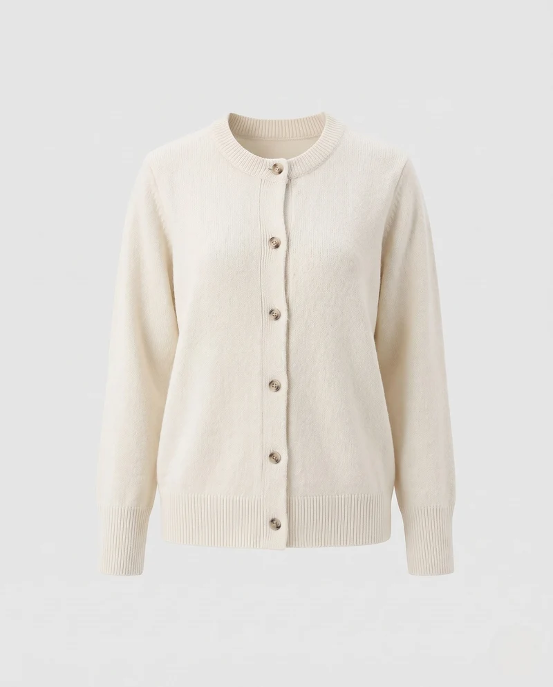 Damen Rundhals Feinstrick-Cardigan mit Knopfleiste und gerippten Bündchen Nord Taschen