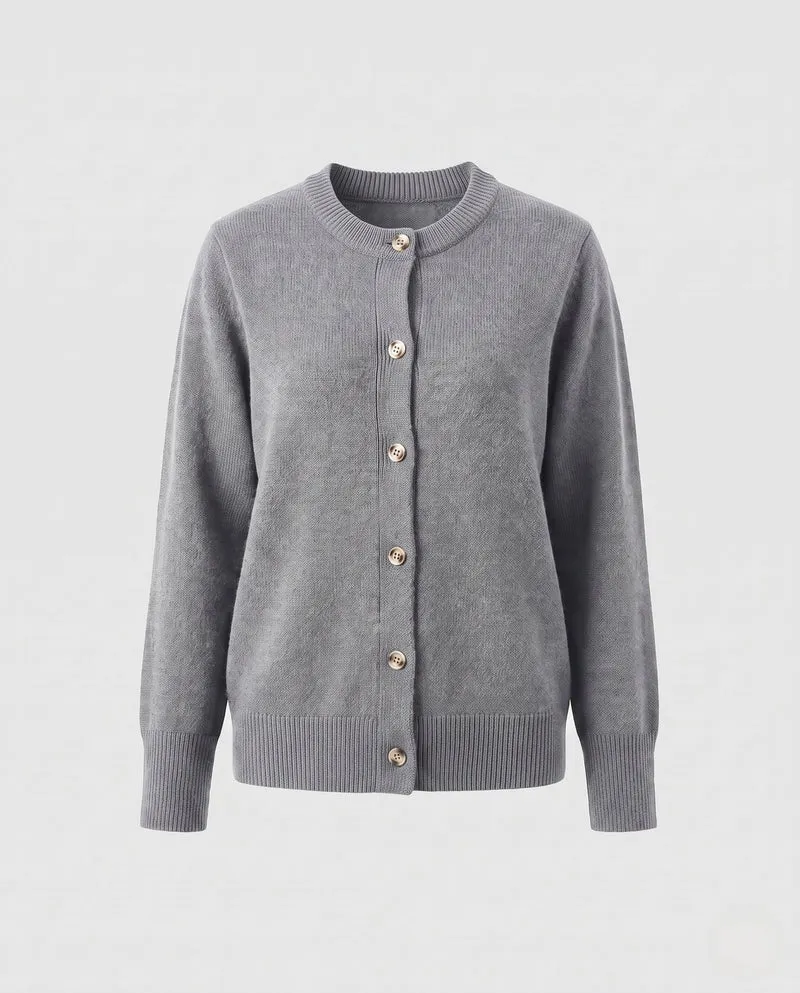 Damen Rundhals Feinstrick-Cardigan mit Knopfleiste und gerippten Bündchen Nord Taschen
