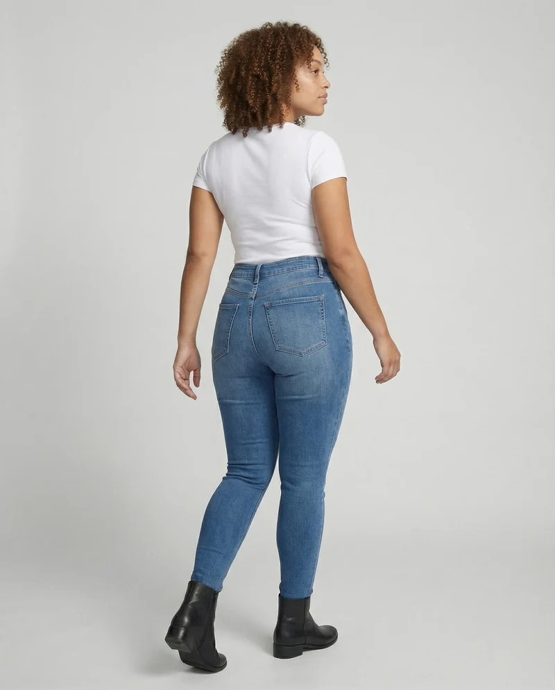 Damen nan hochgeschnittene figurformende Skinny-Jeans mit taillierendem Komfortbund und dezenter Waschung Nord Taschen