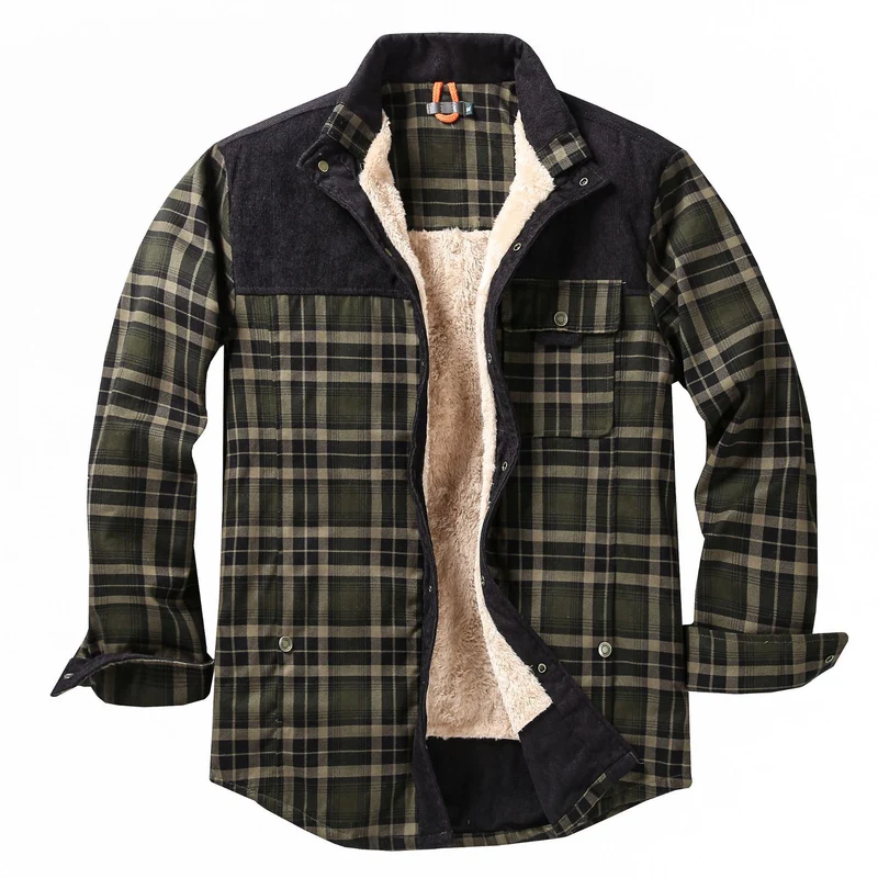 Herren Lässige Flanelljacke mit Teddyfutter Nord Taschen