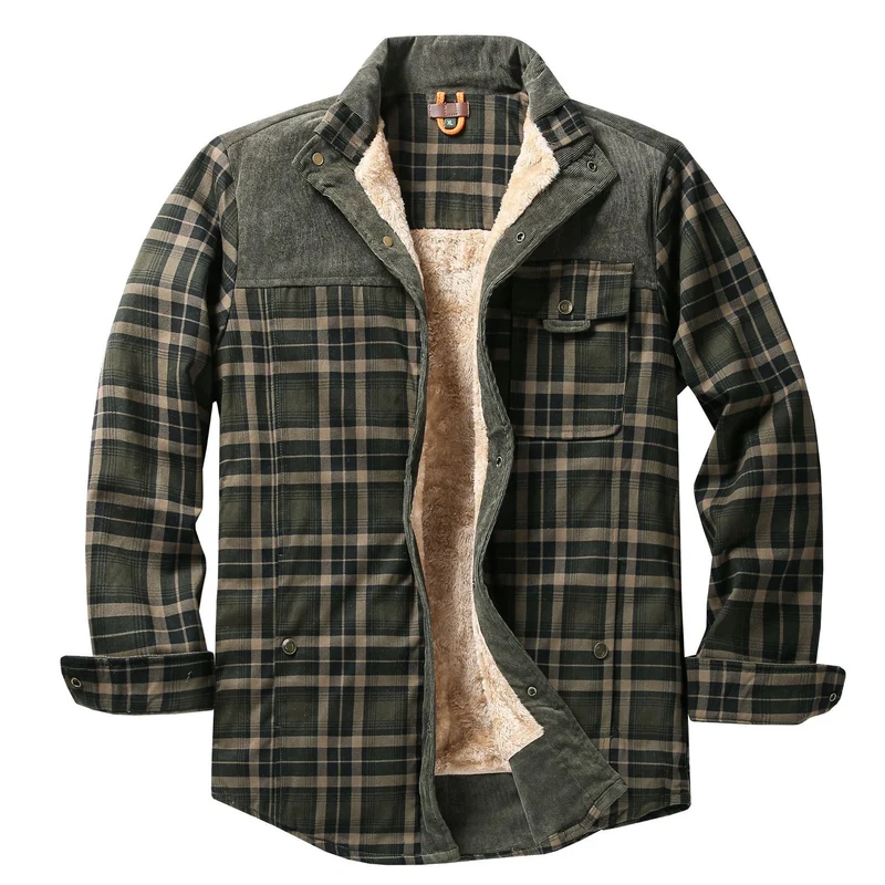 Herren Lässige Flanelljacke mit Teddyfutter Nord Taschen