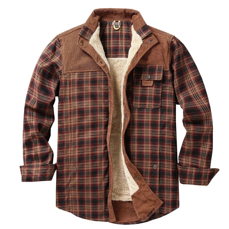 Herren Lässige Flanelljacke mit Teddyfutter Nord Taschen