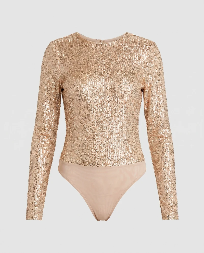 Damen Glitzerndes Langarm-Body