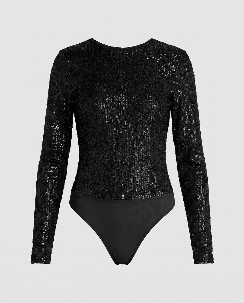 Damen Glitzerndes Langarm-Body