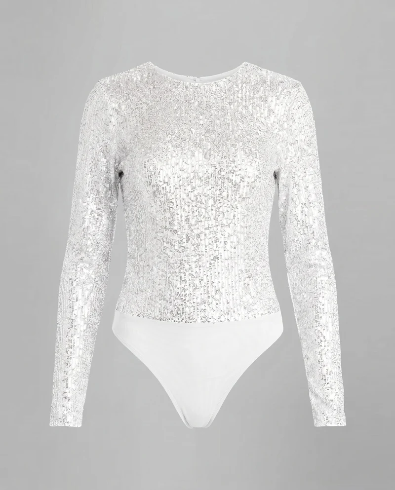 Damen Glitzerndes Langarm-Body