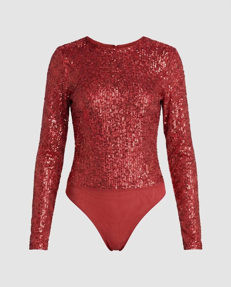 Damen Glitzerndes Langarm-Body