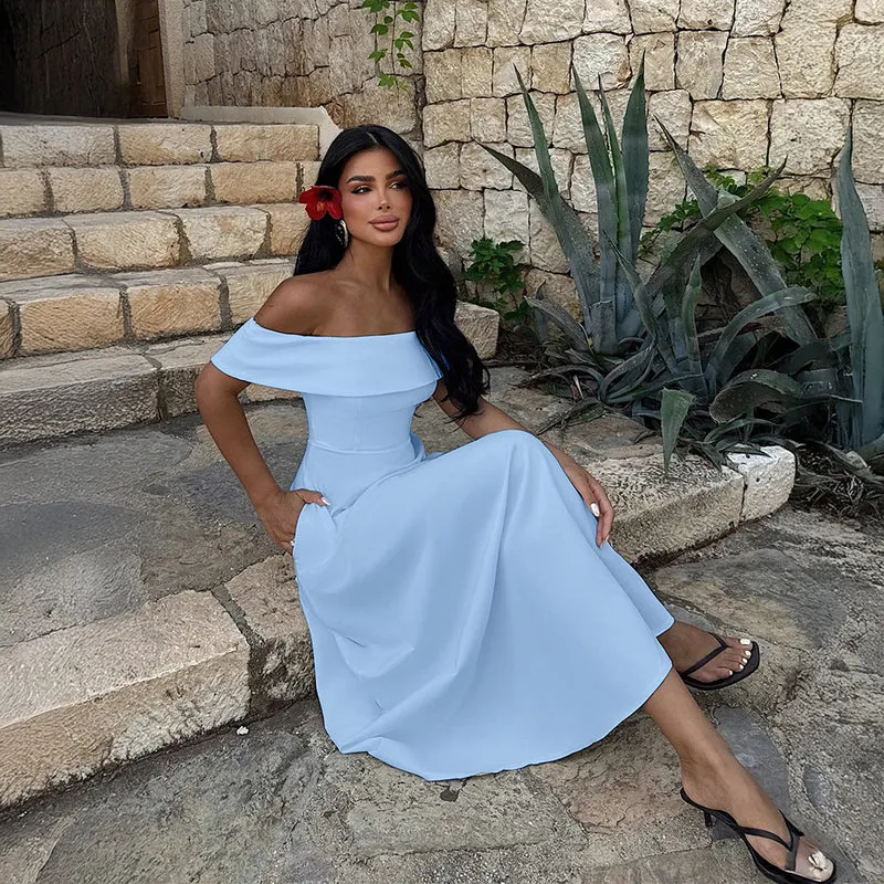 Damen Off-Shoulder Maxikleid mit Taschen und eleganter Silhouette Nord Taschen