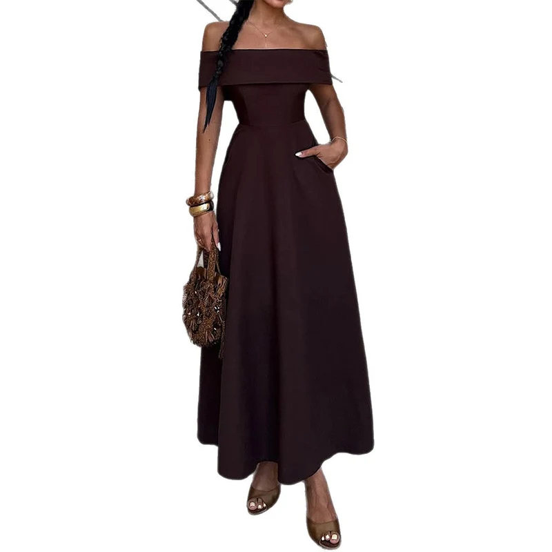 Damen Off-Shoulder Maxikleid mit Taschen und eleganter Silhouette Nord Taschen