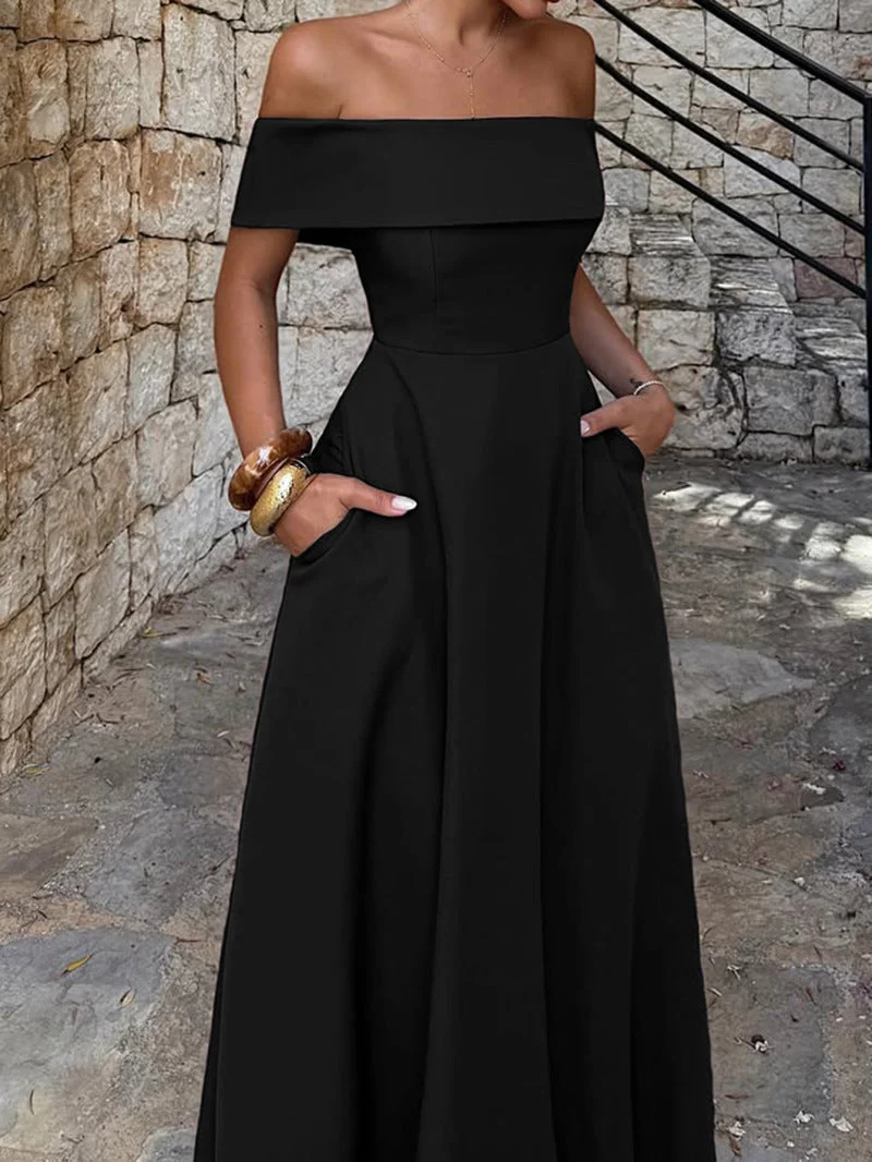Damen Off-Shoulder Maxikleid mit Taschen und eleganter Silhouette Nord Taschen