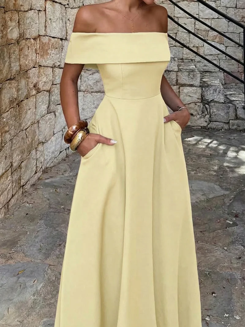 Damen Off-Shoulder Maxikleid mit Taschen und eleganter Silhouette Nord Taschen