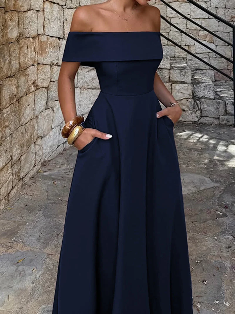 Damen Off-Shoulder Maxikleid mit Taschen und eleganter Silhouette Nord Taschen
