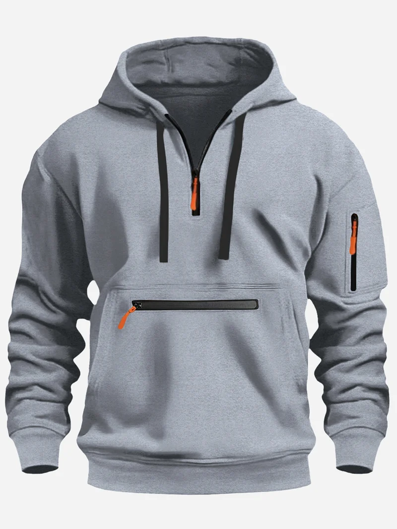 Herren Kapuzenpullover mit Halbzip, Kängurutasche und verdeckten Reißverschlüssen Nord Taschen