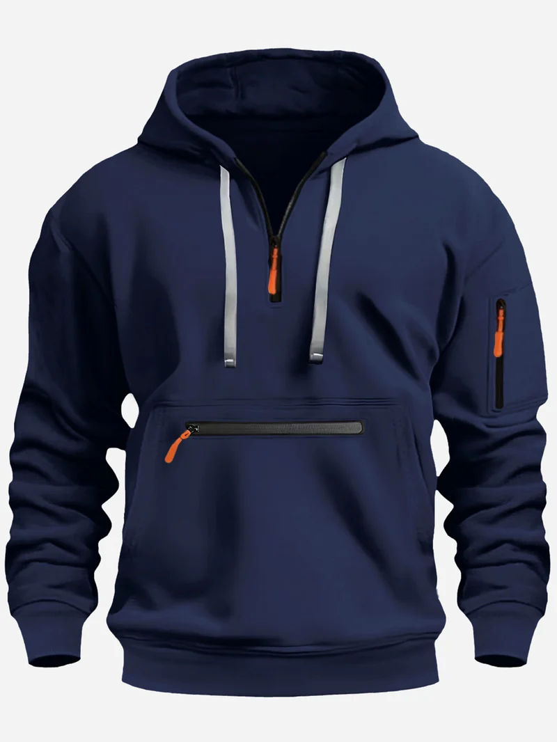 Herren Kapuzenpullover mit Halbzip, Kängurutasche und verdeckten Reißverschlüssen Nord Taschen