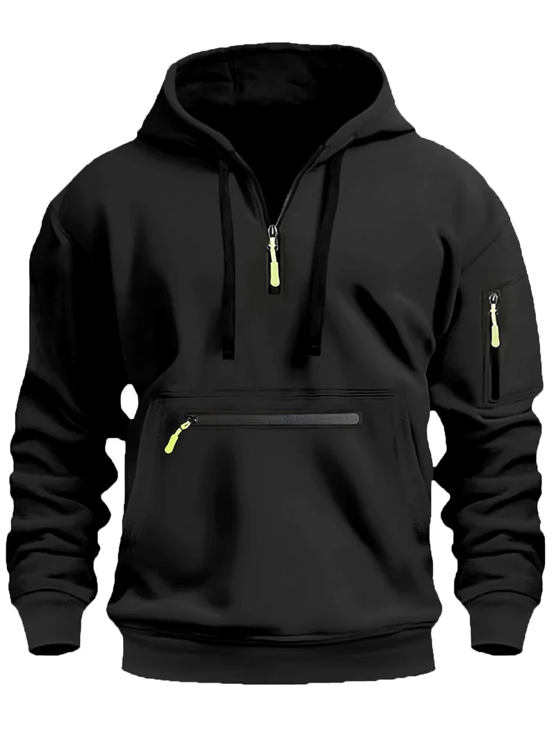 Herren Kapuzenpullover mit Halbzip, Kängurutasche und verdeckten Reißverschlüssen Nord Taschen