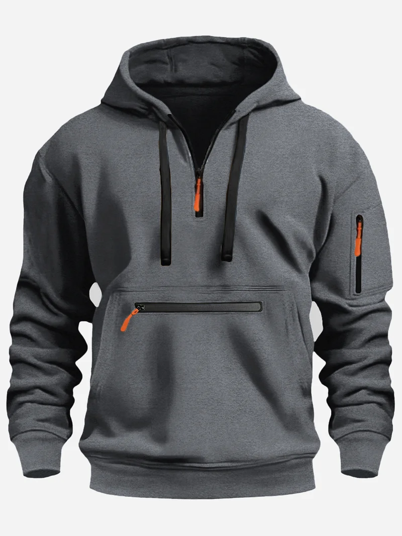 Herren Kapuzenpullover mit Halbzip, Kängurutasche und verdeckten Reißverschlüssen Nord Taschen