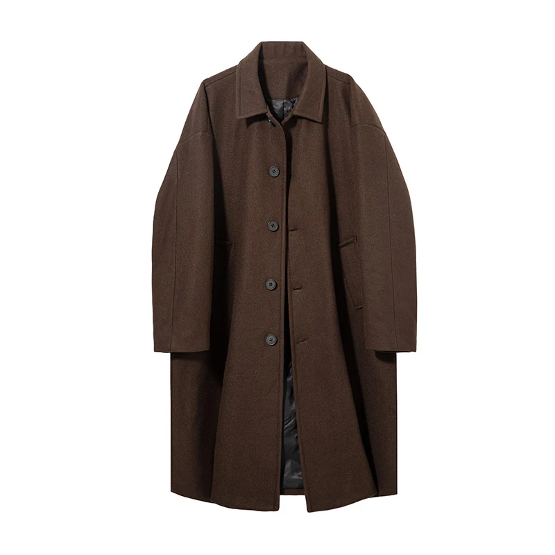 Herren Oversize Wollmantel mit kastigem Schnitt und klassischer Knopfleiste Nord Taschen