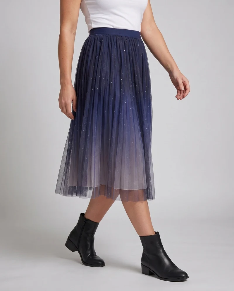 Damen Langer, schimmernder Tüllrock mit eleganten Akzenten