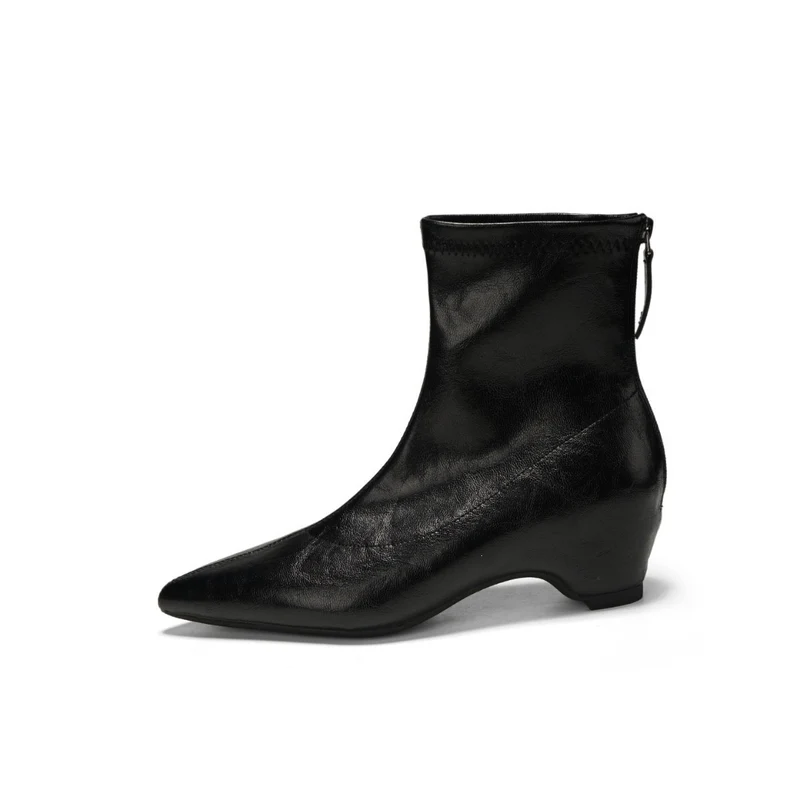 Damen Spitz zulaufende Ankle-Boots aus Glattleder mit integriertem Keilabsatz Nord Taschen