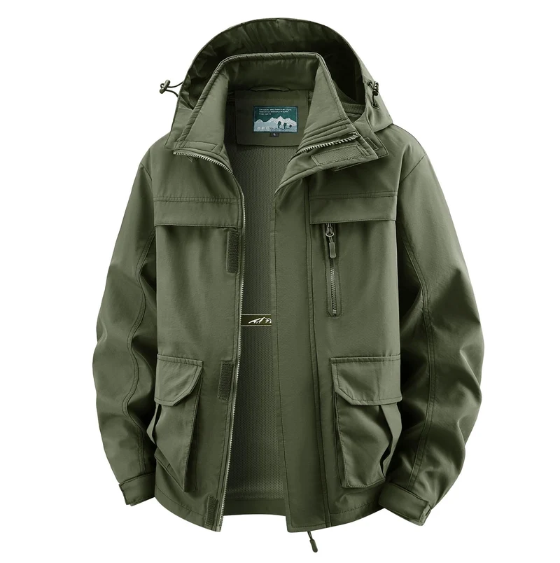 Herren Field‑Utility‑Outdoorjacke mit Kapuze, Multifach‑Taschen und Mesh‑Innenfutter Nord Taschen