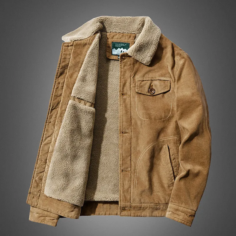 Herren Cordjacke mit Sherpa-Innenfutter, Hemdkragen und Taschen-Detail Nord Taschen