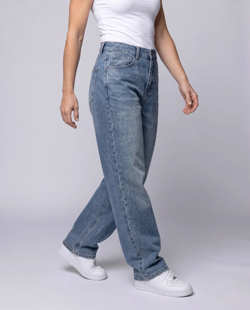 Damen Relaxed High-Waist Baggy Jeans mit weitem Bein und Vintage-Waschung Nord Taschen