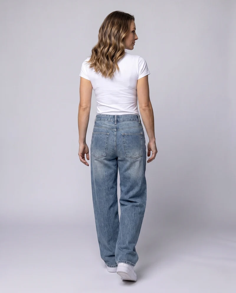 Damen Relaxed High-Waist Baggy Jeans mit weitem Bein und Vintage-Waschung Nord Taschen