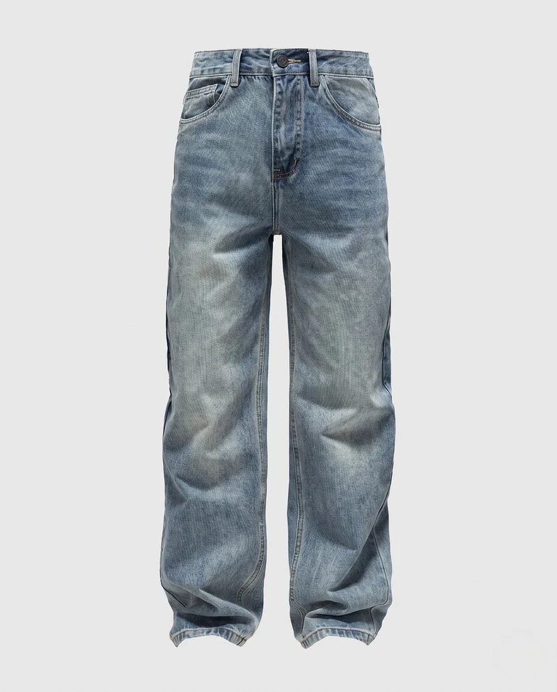 Damen Relaxed High-Waist Baggy Jeans mit weitem Bein und Vintage-Waschung Nord Taschen