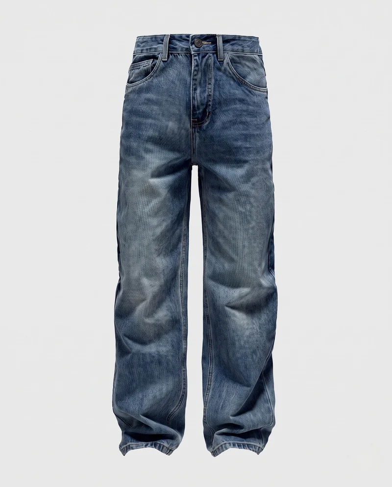 Damen Relaxed High-Waist Baggy Jeans mit weitem Bein und Vintage-Waschung Nord Taschen