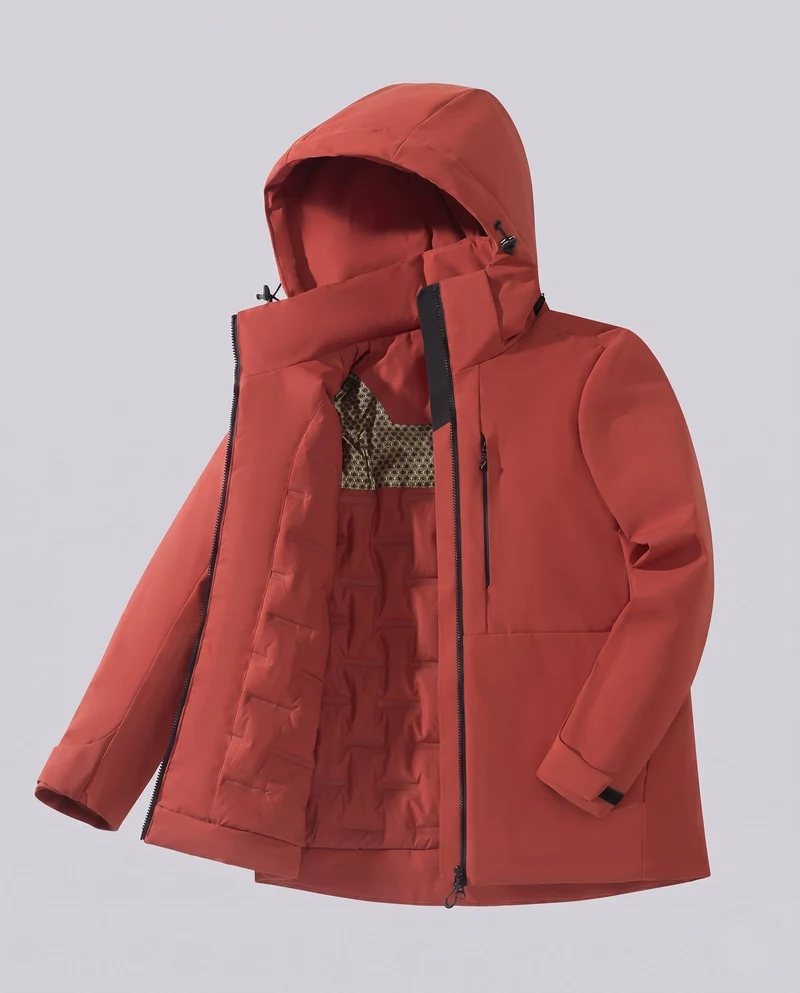 Wasserdichte Thermo-Outdoormantel für Frauen mit Kapuze, isolierender Steppfüllung & verstecktem Zwei-Wege-Reißverschluss Nord Taschen