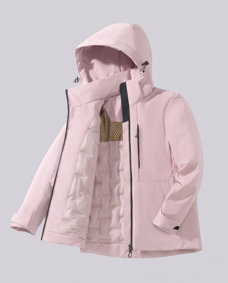 Wasserdichte Thermo-Outdoormantel für Frauen mit Kapuze, isolierender Steppfüllung & verstecktem Zwei-Wege-Reißverschluss Nord Taschen