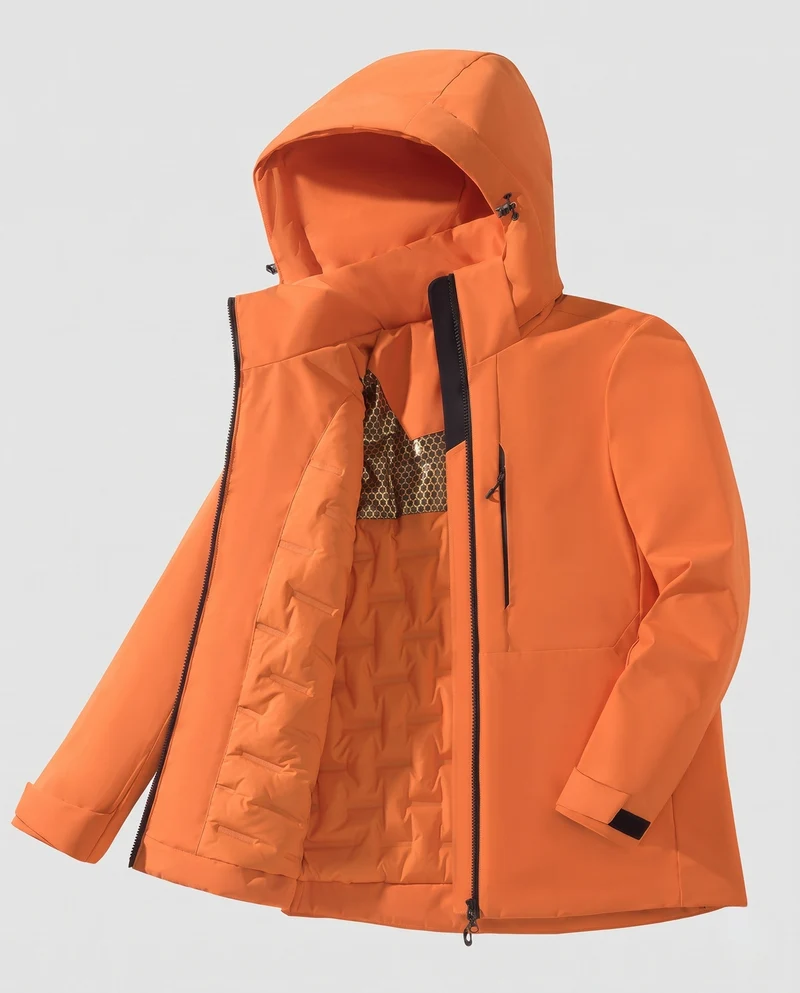 Wasserdichte Thermo-Outdoormantel für Frauen mit Kapuze, isolierender Steppfüllung & verstecktem Zwei-Wege-Reißverschluss Nord Taschen