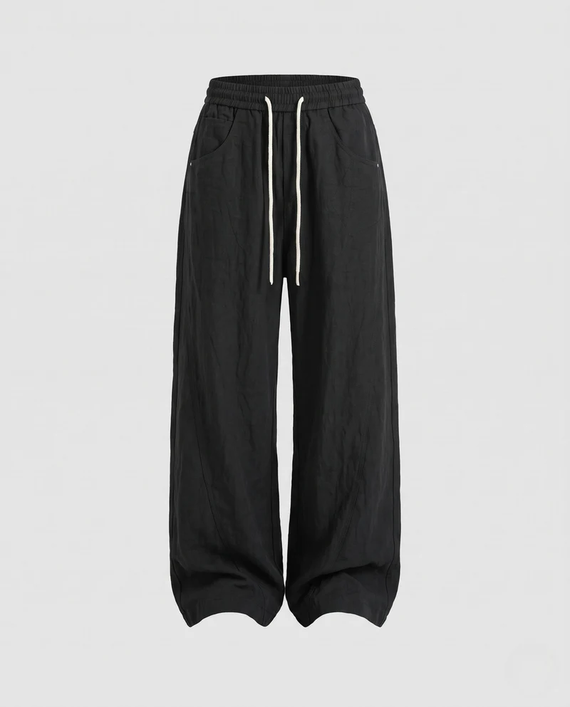 Damen Ultra Weite LoungNord Taschen Baggy-Hose aus Leinenmischung mit Kordelzug, niedrigem Schritt & Patten-Taschen Nord Taschen