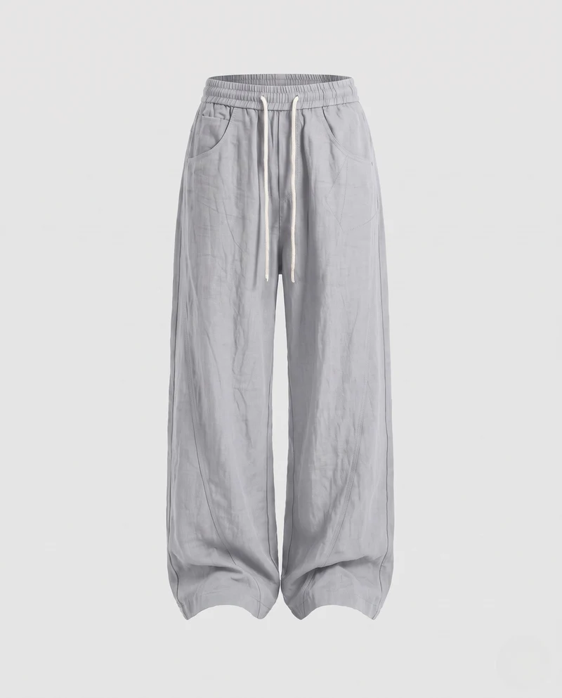 Damen Ultra Weite LoungNord Taschen Baggy-Hose aus Leinenmischung mit Kordelzug, niedrigem Schritt & Patten-Taschen Nord Taschen